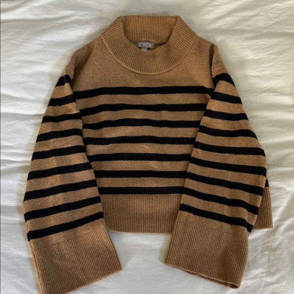 J. Crew Chunky Soft Yarn Camel and Black Striped Sweater Size M